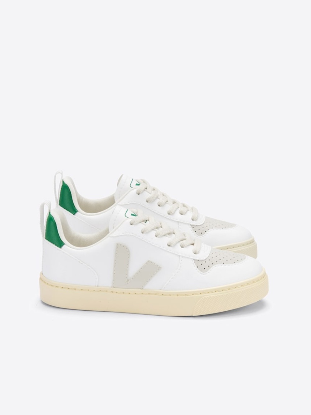 Veja Kids White Sneakers with Green Heel Tab